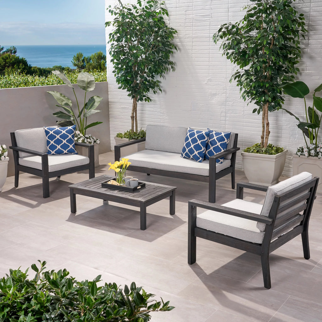 Light Gray Acacia Wood 4 Seater Chat Set with Cushions X2539