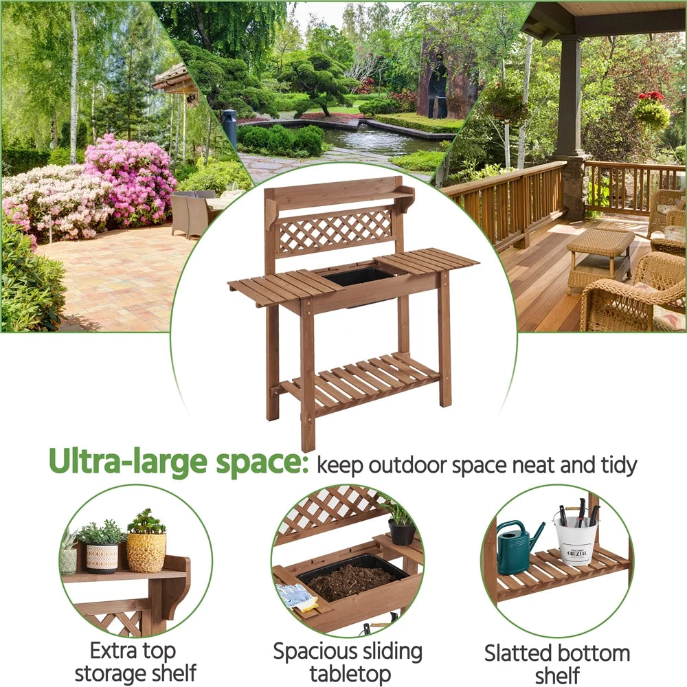 Wooden Potting Bench with Sliding Tabletop B512773