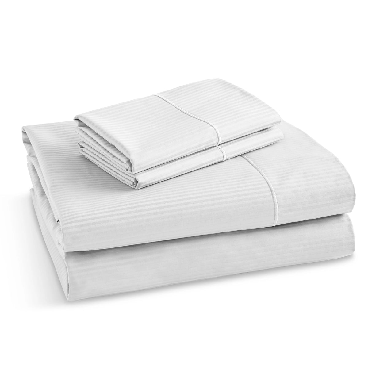 4-Piece 600 Thread Count White Striped Cotton Bed Sheet Set T935