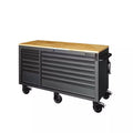 Heavy Duty Matte Black Mobile Workbench Cabinet with Wood Top B555979