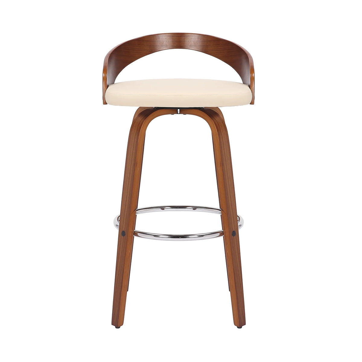 Faux Leather & Wood Swivel Counter Stool in Cream/Walnut M699604