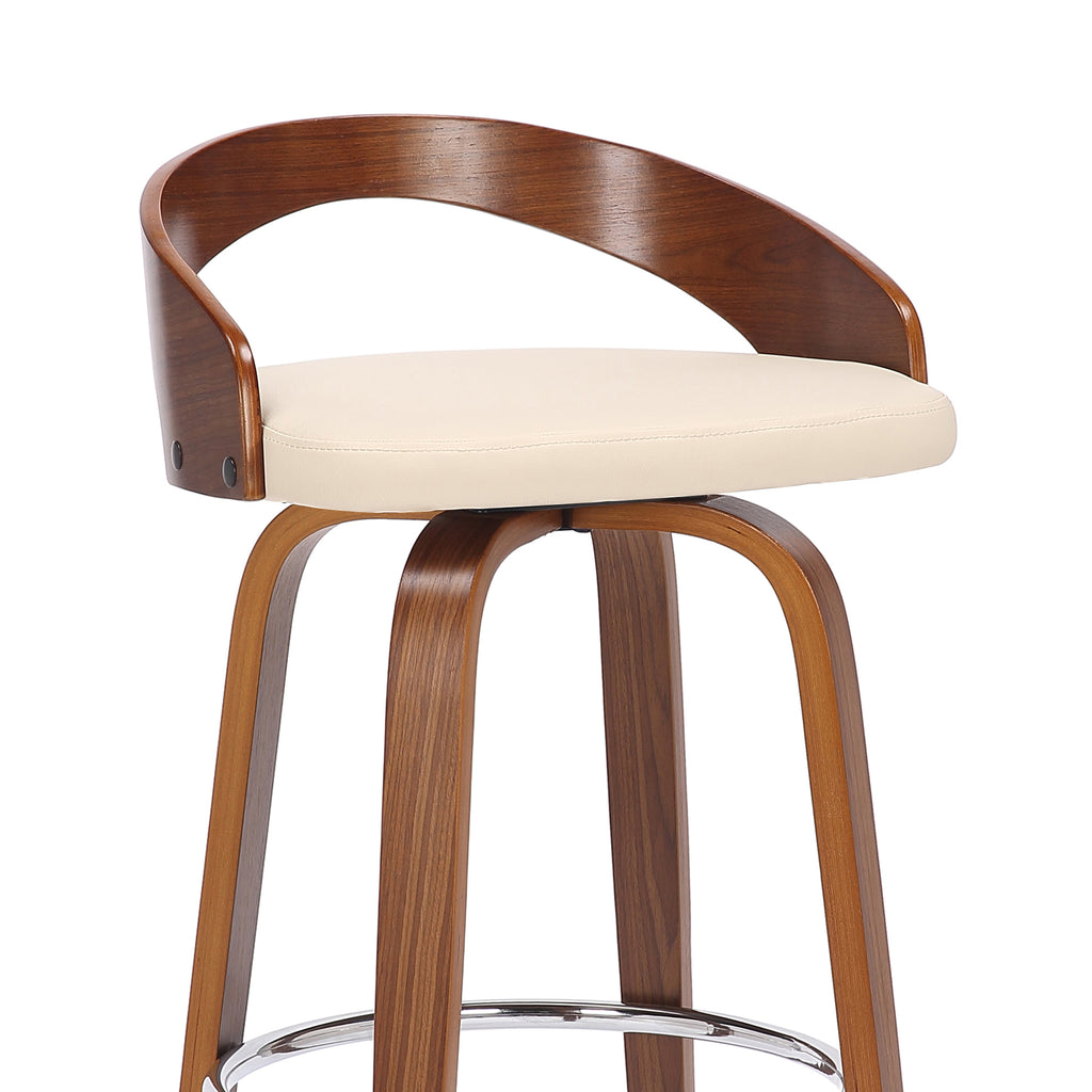 Faux Leather & Wood Swivel Counter Stool in Cream/Walnut M699604