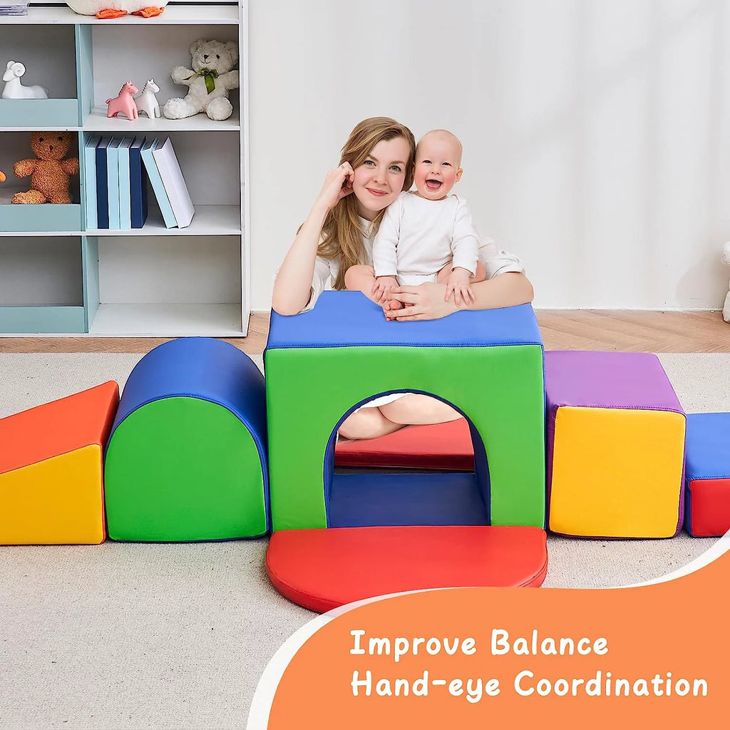 Foam Climbing Blocks for Toddlers, 7Pcs with Tunnel W585501