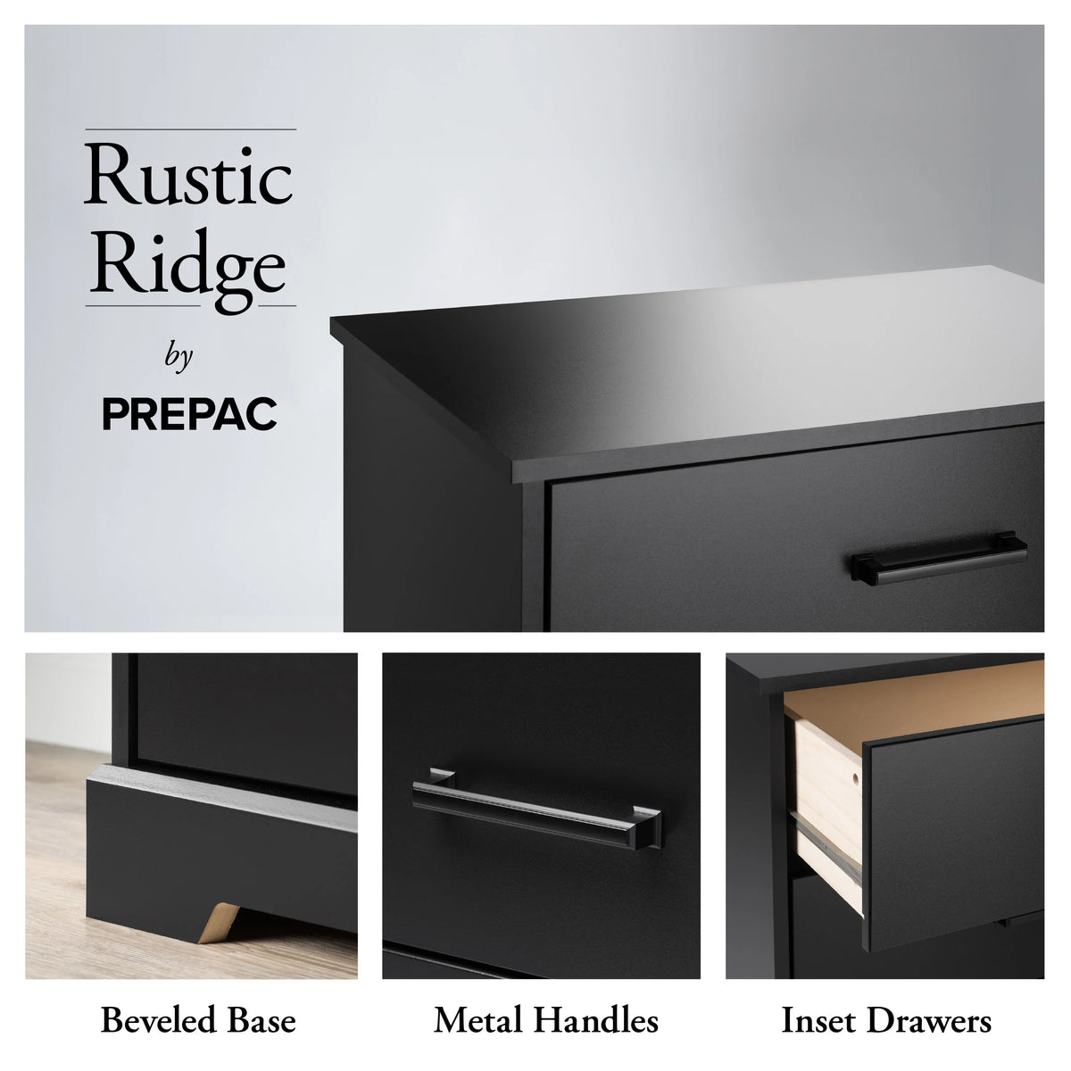 Black 3 Drawer Nightstand Bedside Table E23094