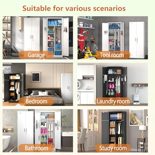 White Metal Armoire Wardrobe Closet with 2 Doors & 2 Drawers and Hanging Rod V323865