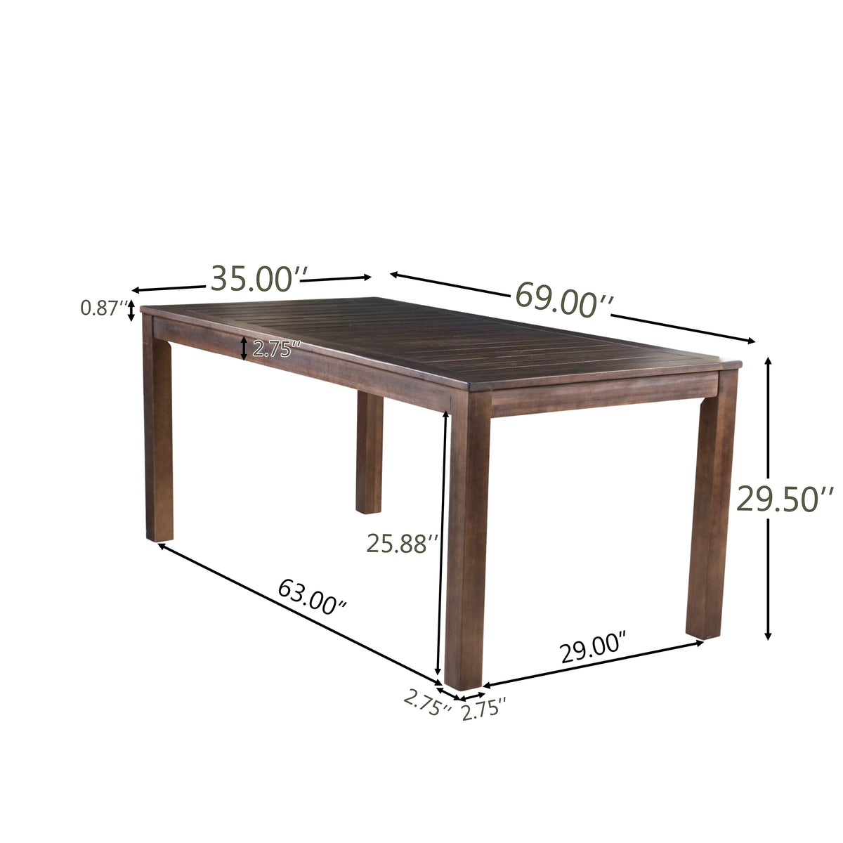 Dark Brown Acacia Wood Rectangular Dining Table X571