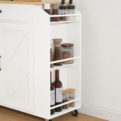 White Kitchen Island with Drop Leaf Countertop & Power Outlet W4625