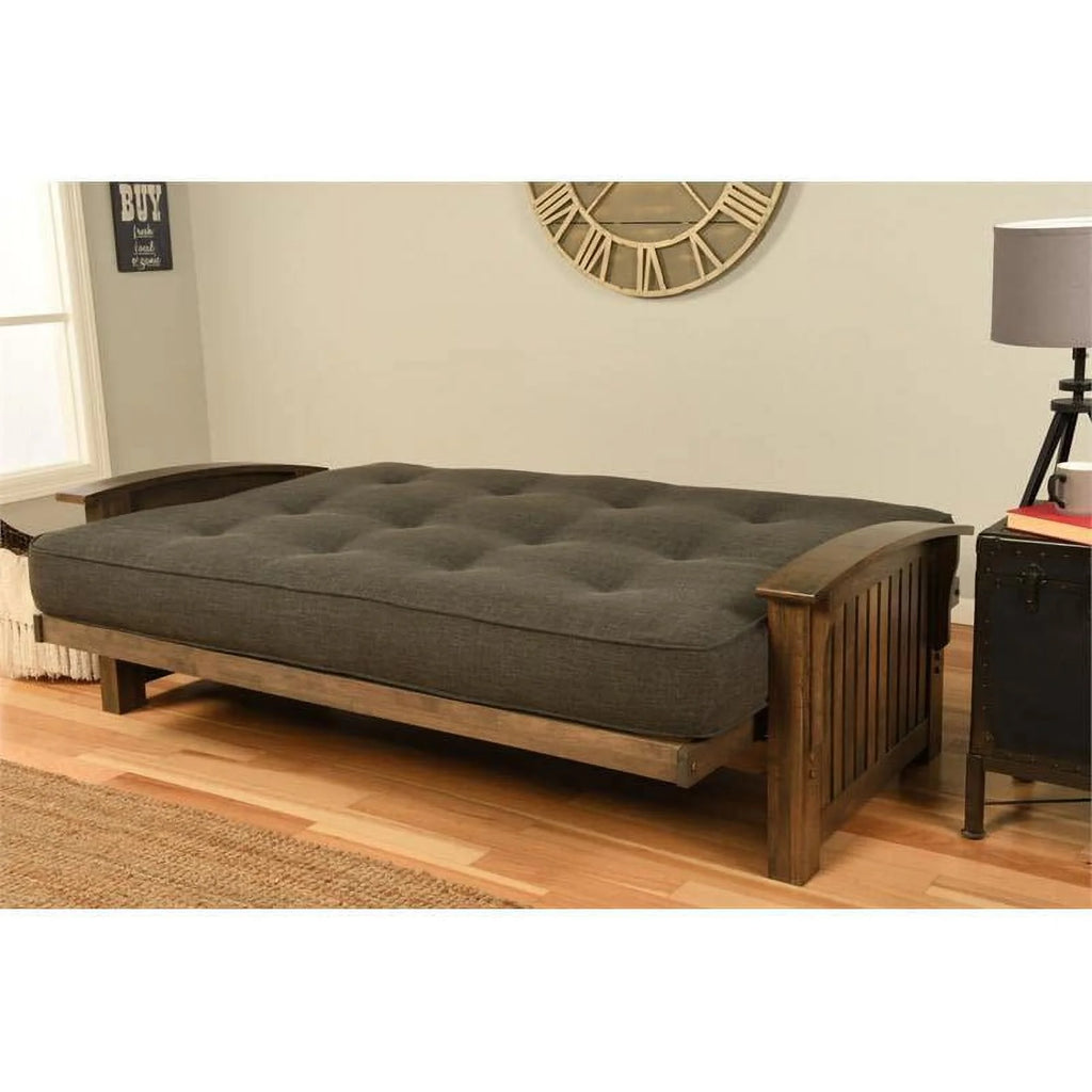 Queen Size Rustic Walnut Brown Wood Futon Frame E37224