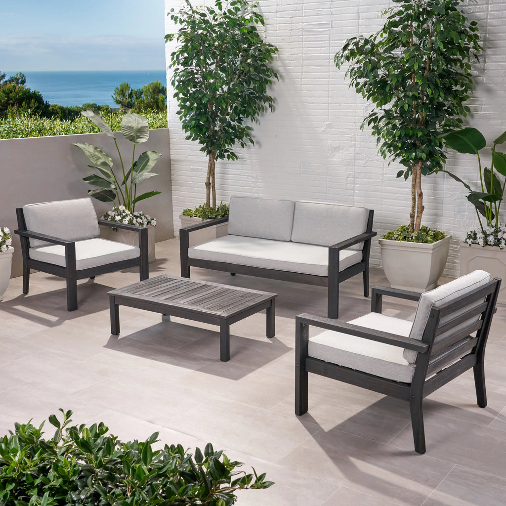 Light Gray Acacia Wood 4 Seater Chat Set with Cushions X2539