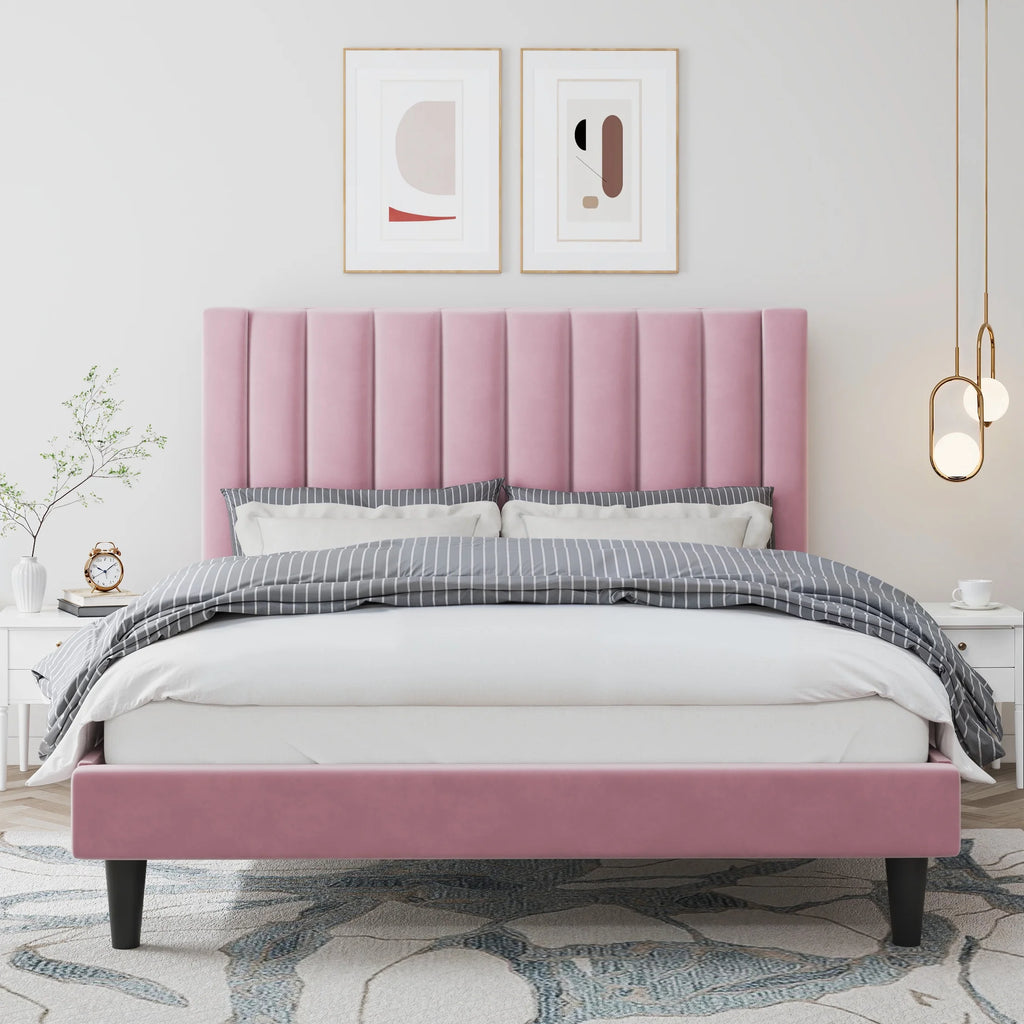 Queen Size Velvet Upholstered Platform Bed Frame R18065