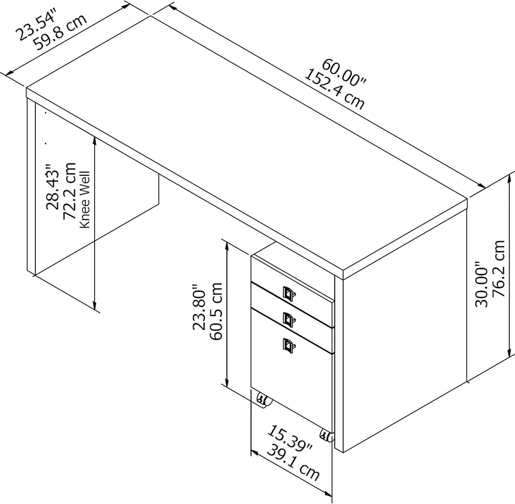 Pure White Credenza Desk with Mobile File Cabinet C270902