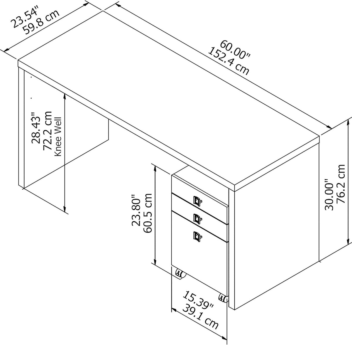 Pure White Credenza Desk with Mobile File Cabinet C270902