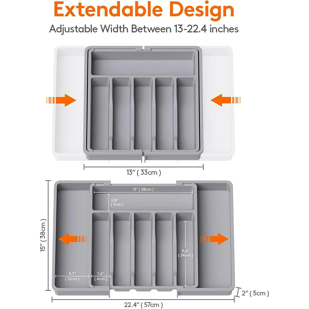 Grey Expandable Plastic Silverware Drawer Organizer G51751