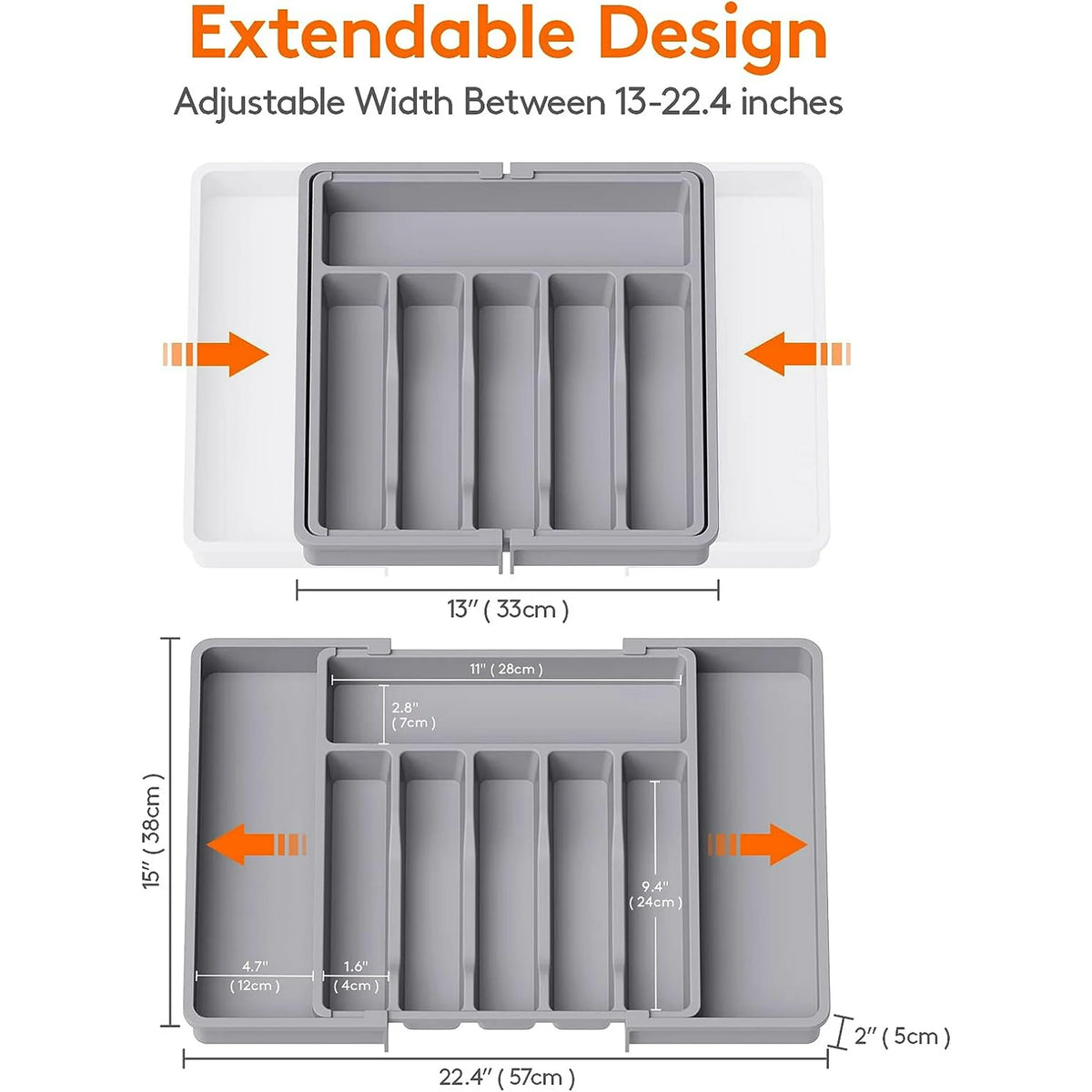 Grey Expandable Plastic Silverware Drawer Organizer G51751