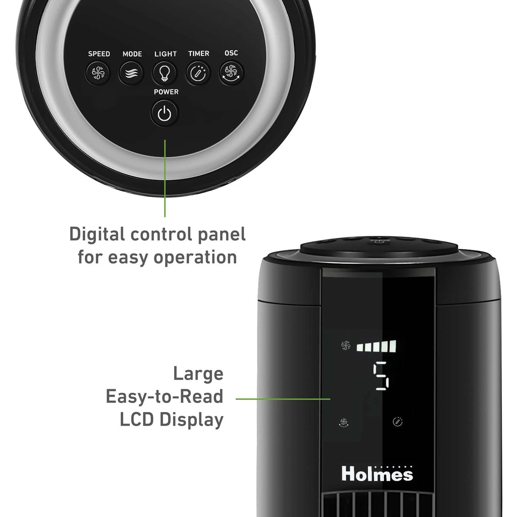 42 Oscillating Digital Tower Fan with Remote Control, Black Q6675