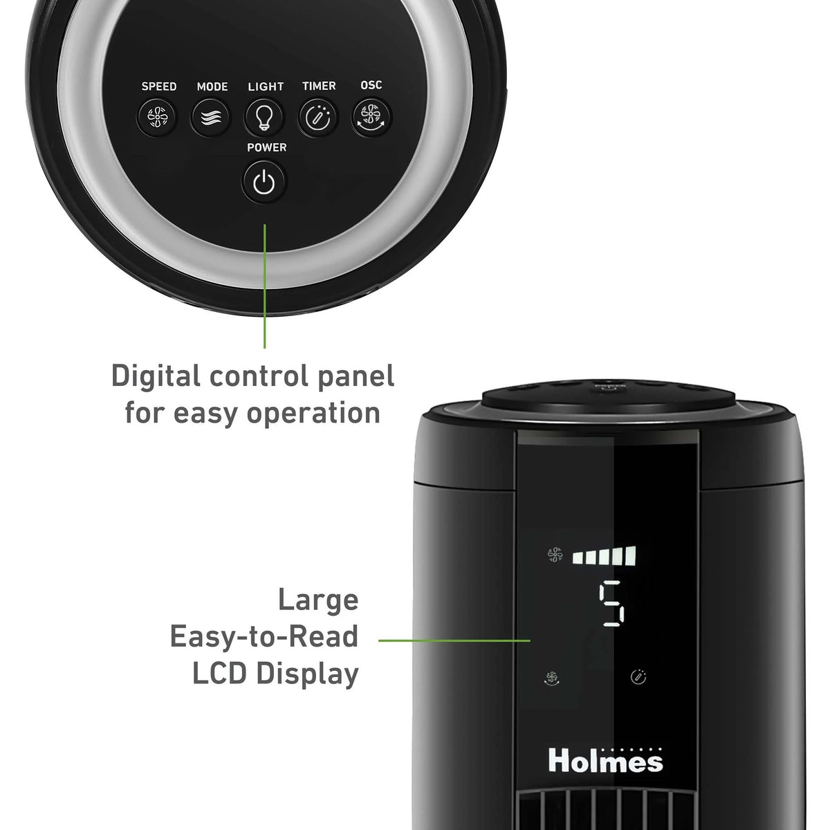 42 Oscillating Digital Tower Fan with Remote Control, Black Q6675