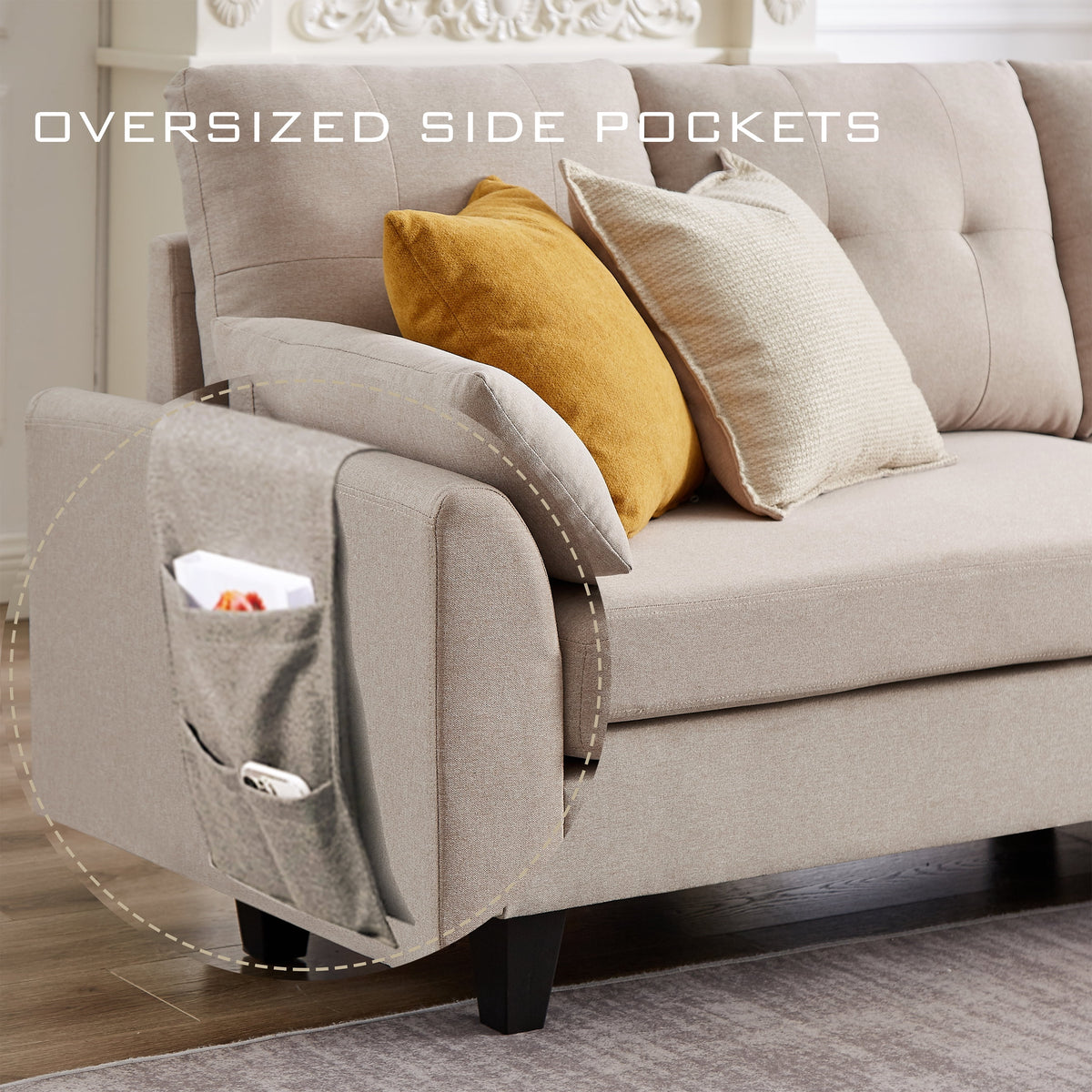 Modern Sectional Sofa with Reversible Chaise L Shaped 4-Seat Convertible Sofa H16617