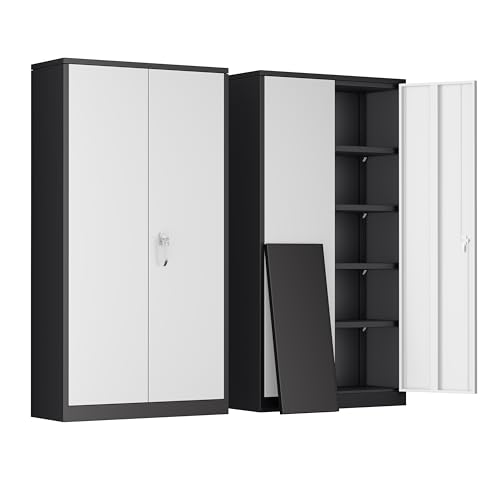 72" Black Locking Steel Storage Cabinet with 4 Adjustable Shelves L5421