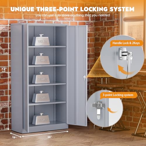 72" Black Locking Steel Storage Cabinet with 4 Adjustable Shelves L5421
