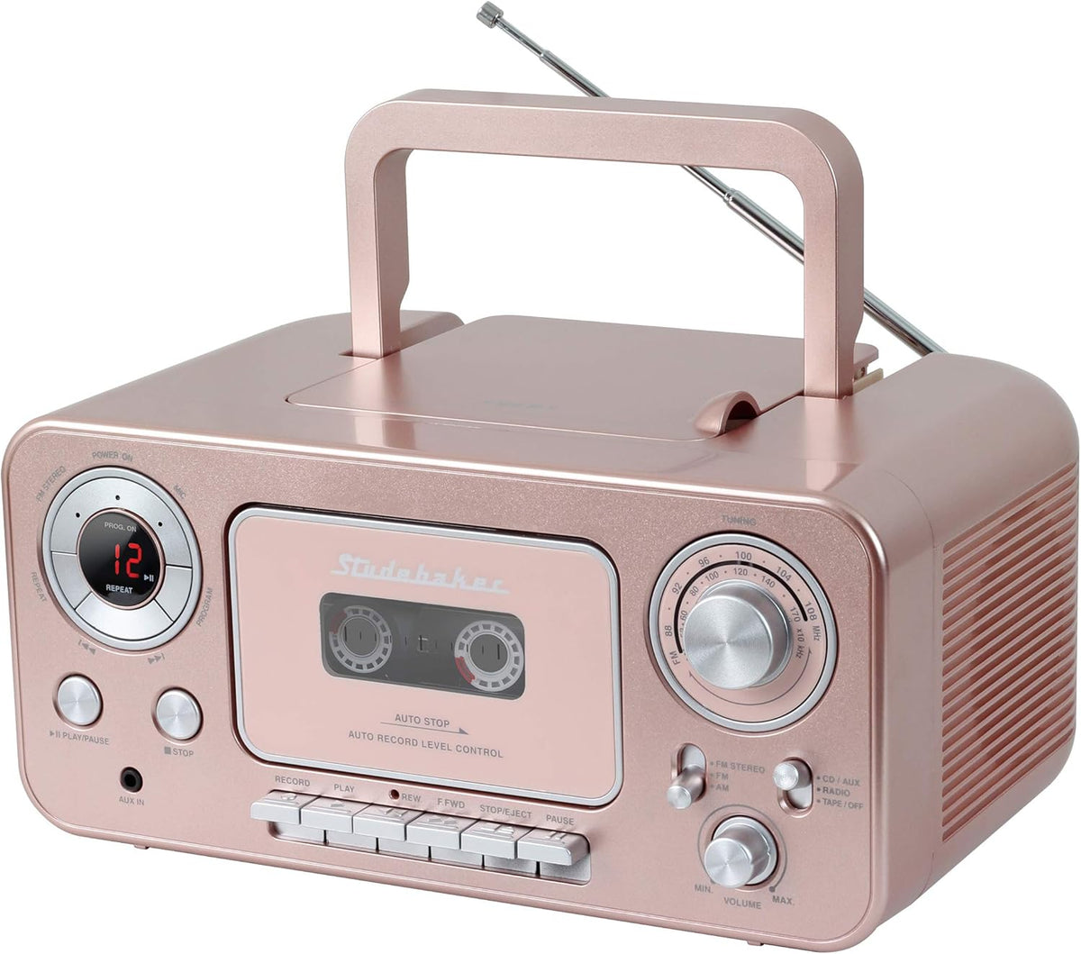 Portable Stereo CD Player with AM/FM Radio and Cassette Player in Red and Silver T395