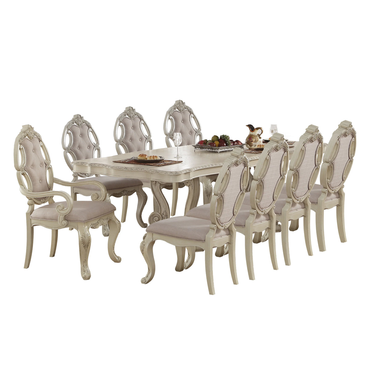 Antique White Wooden Extendable Pedestal Dining Table Q98440