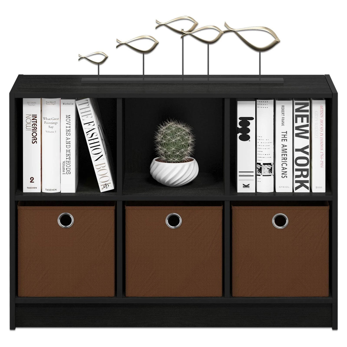 Americano Medium Brown 3x2 Bookcase Storage with Bins U76173