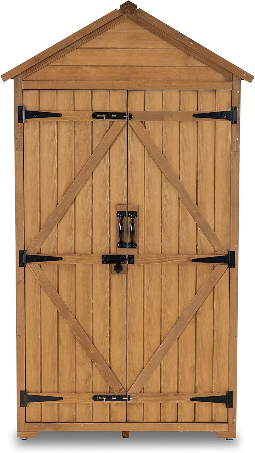 Outdoor Wood Storage Cabinet with Shelves and Latch E732