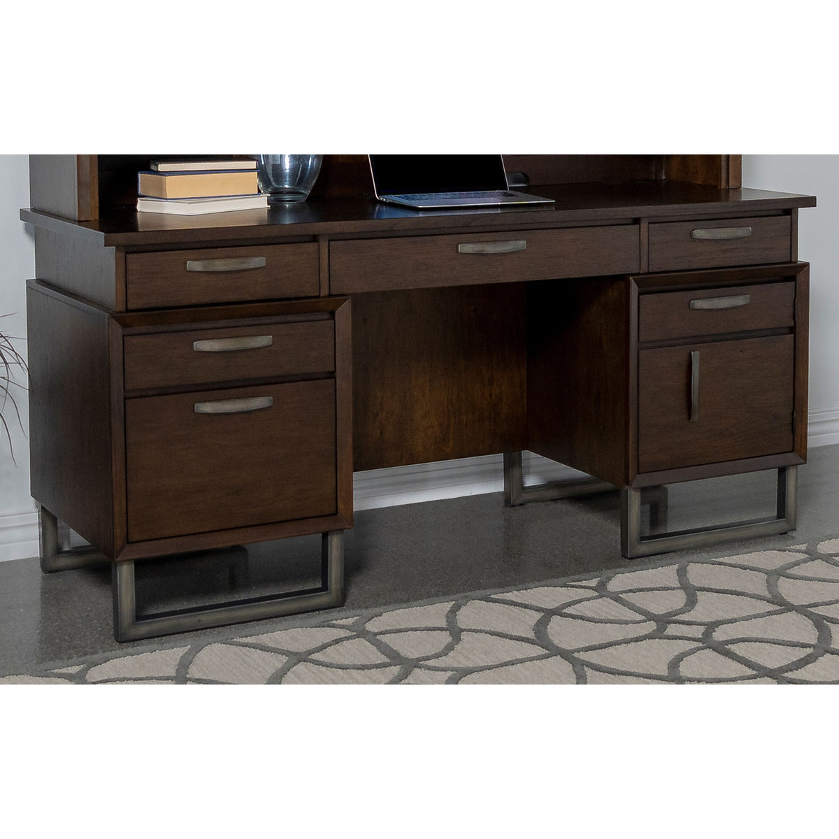 5-drawer Wood Credenza Desk Dark Walnut and Gunmetal R915137