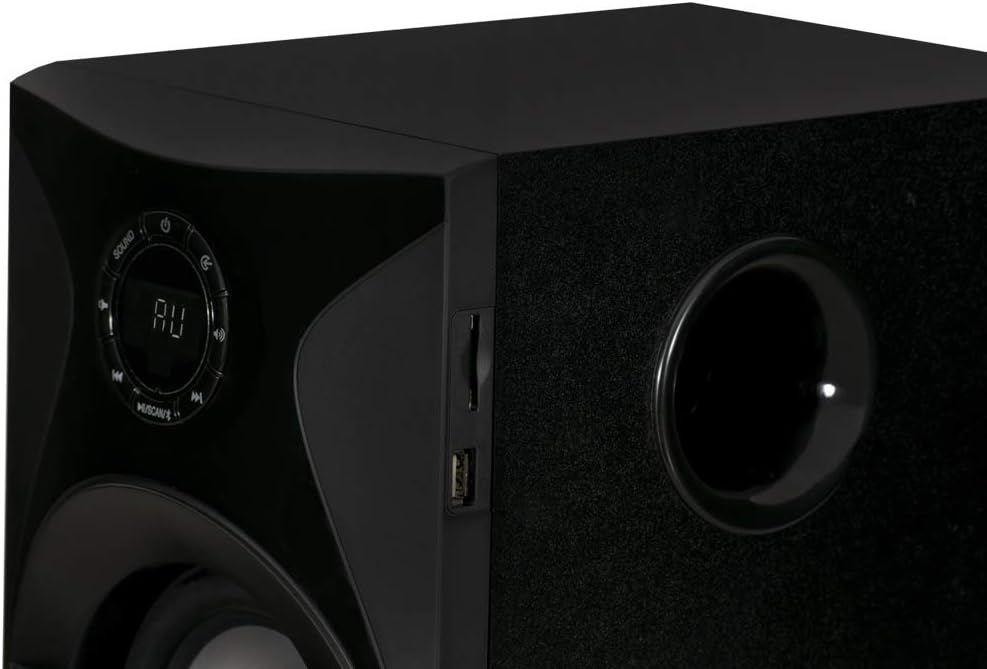 Bluetooth 5.1 Surround Sound Home Theater Speaker Set with LED Light Display, FM Tuner, USB and SD Card Inputs, Remote Control Y737689