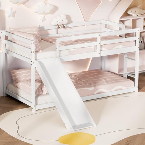Twin Wood Bunk Bed with Slide and Ladder J619