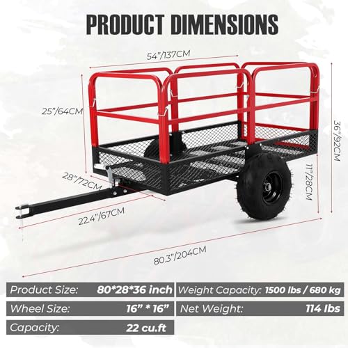 1500 LBS 22 Cubic Feet Heavy Duty Steel Dump Cart with 2 Wheels T567809