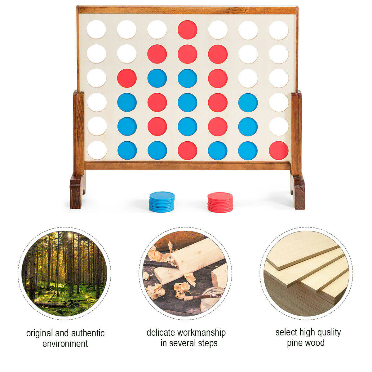 Natural Wooden 4 in A Row Game with Carrying Bag B613