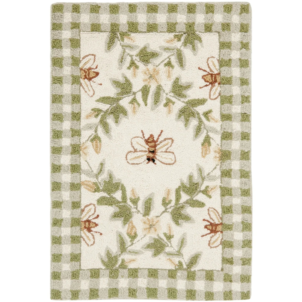 Ivory/Green Floral Wool Area Rug V41953
