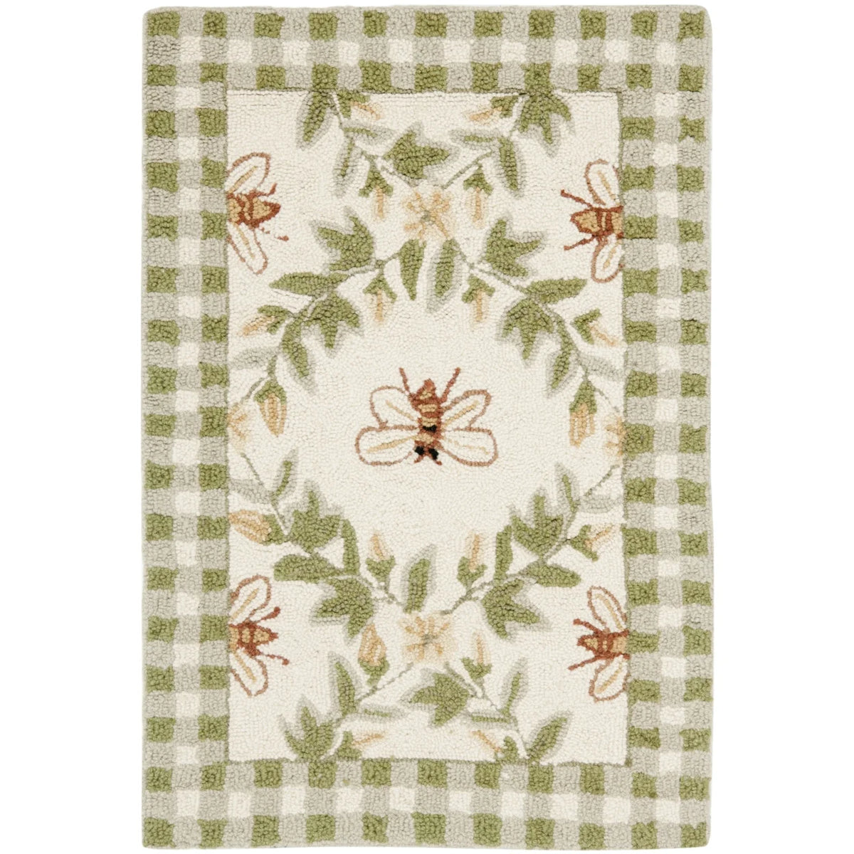 Ivory/Green Floral Wool Area Rug V41953