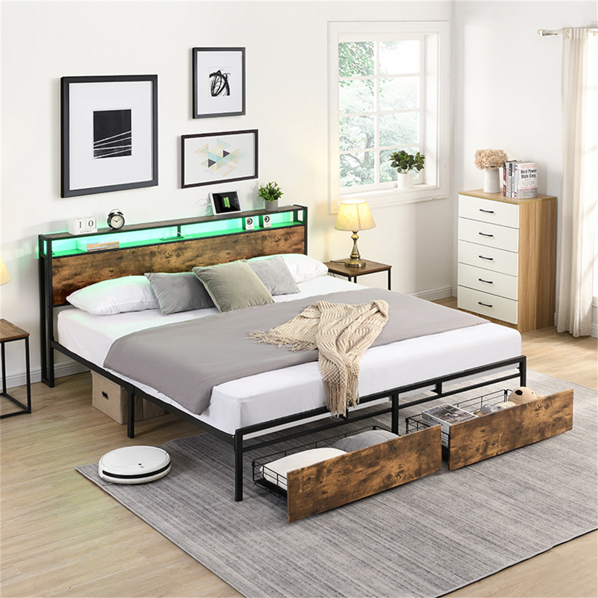 Full Bed Frame with Storage Headboard E2365
