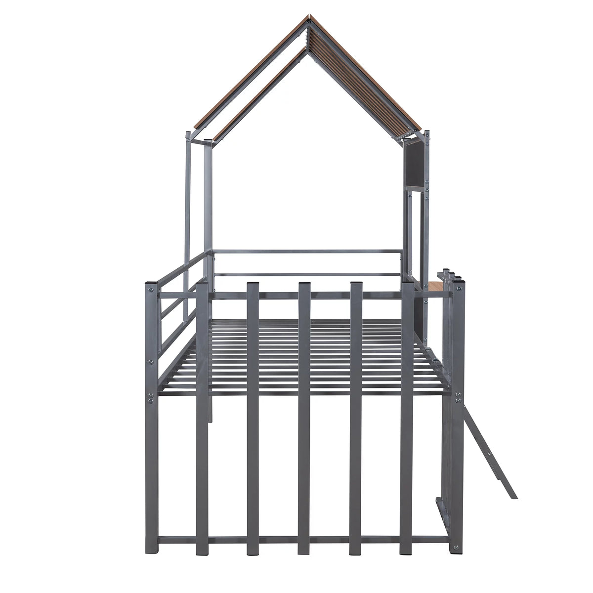 Twin Size Metal Loft Bed with Roof and Window V934