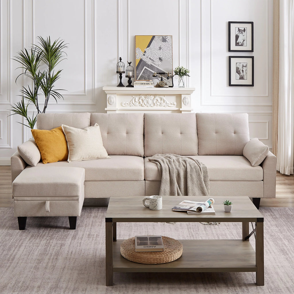 Modern Sectional Sofa with Reversible Chaise L Shaped 4-Seat Convertible Sofa H16617