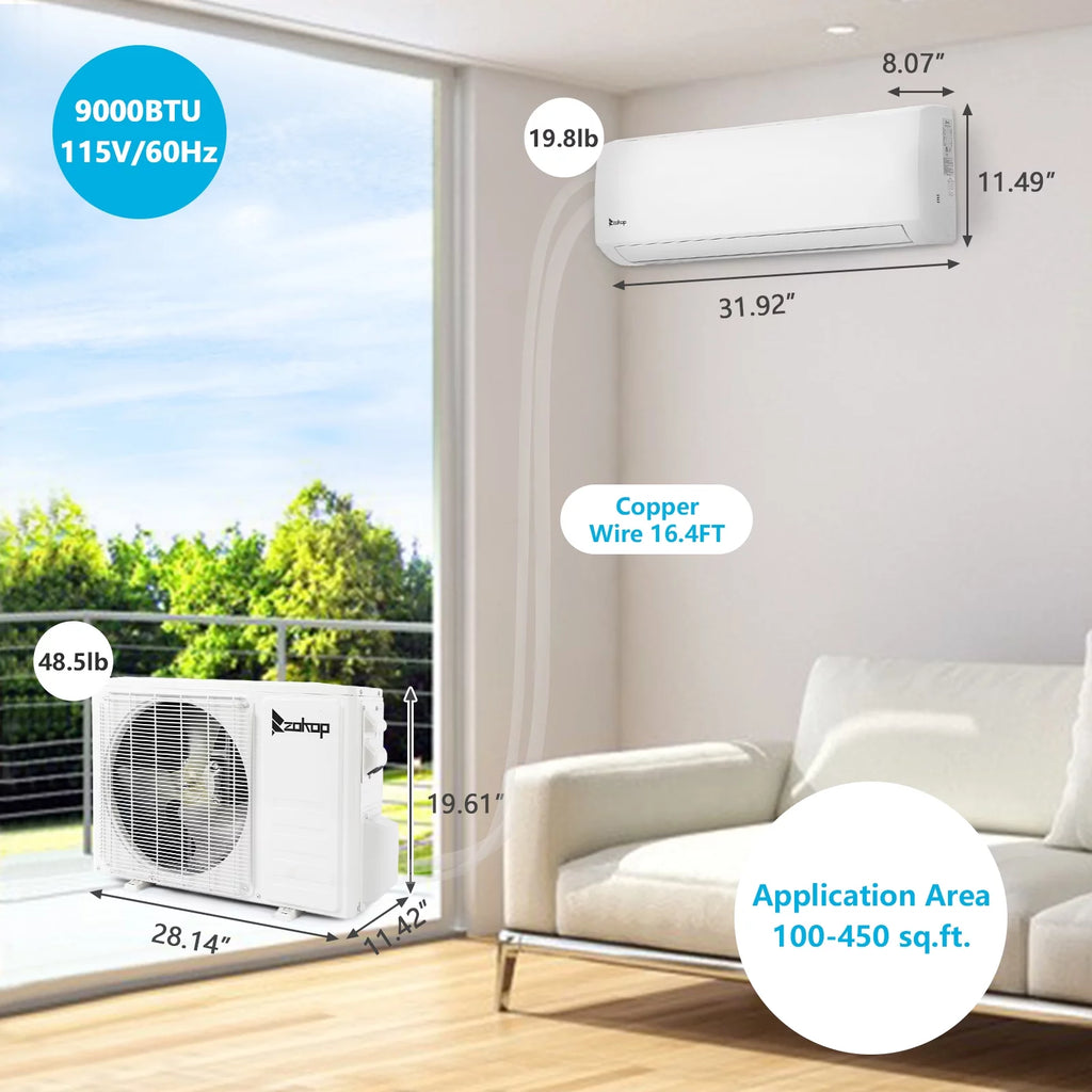 9000 BTU Wifi Enabled 19 Seer Mini Split Air Conditioner & Heater N9714