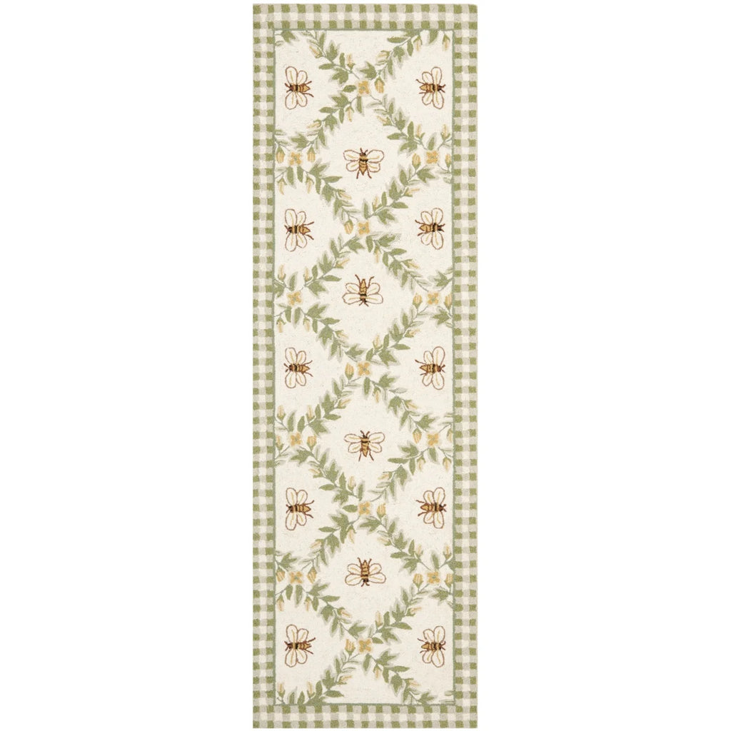 Ivory/Green Floral Wool Area Rug V41953