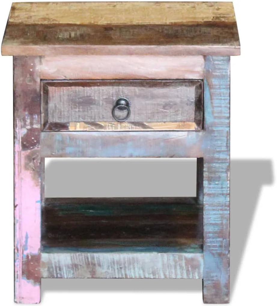 Solid Reclaimed Wood Side Table with 1 Drawer V66942