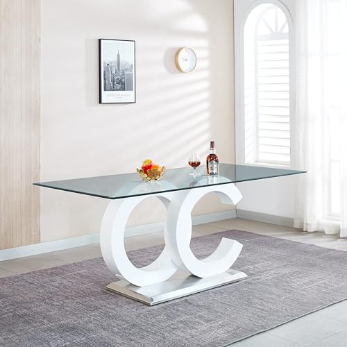 70 inch Clear Tempered Glass Dining Table with Golden Stainless Steel Pedestal F487