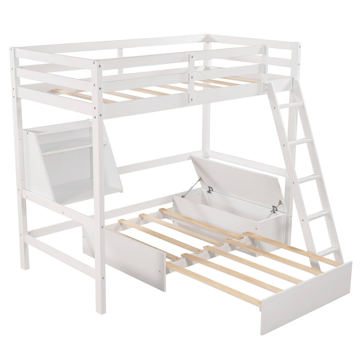 White Twin Loft Bed with Storage Drawer & Shelf J805