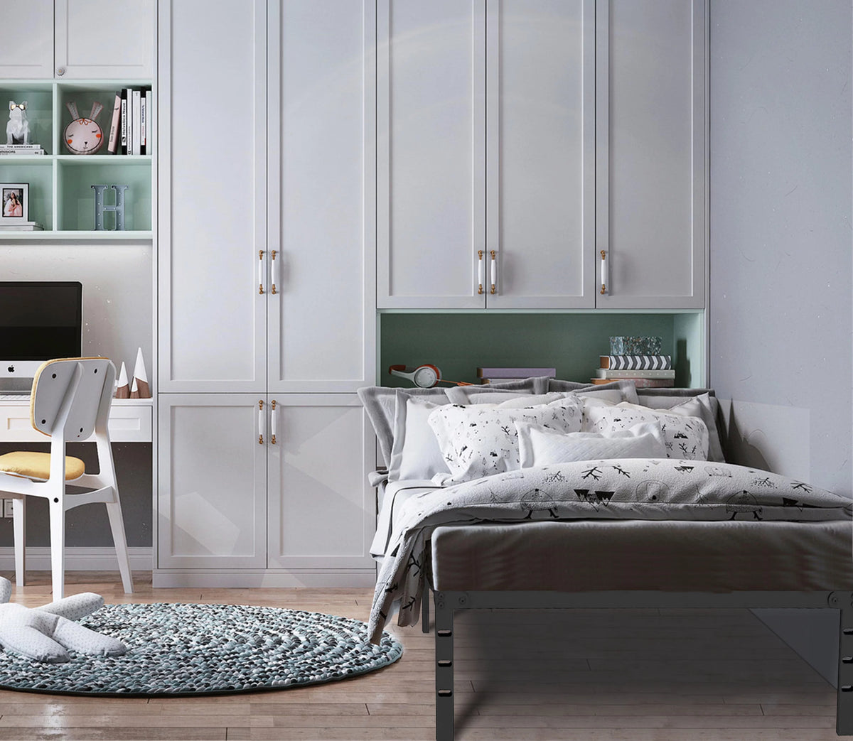 Queen Size Heavy Duty Metal Platform Bed Frame with Storage Q171942