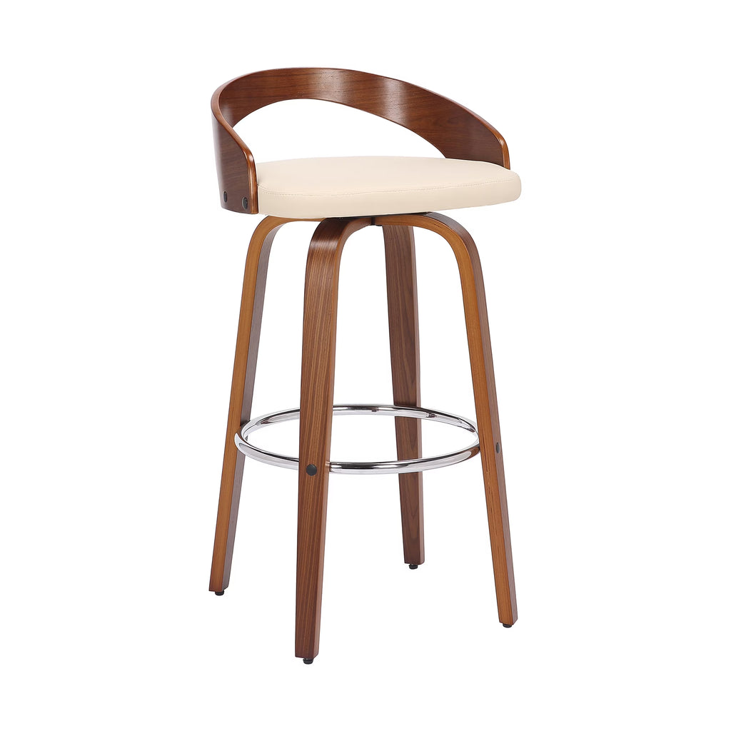 Faux Leather & Wood Swivel Counter Stool in Cream/Walnut M699604