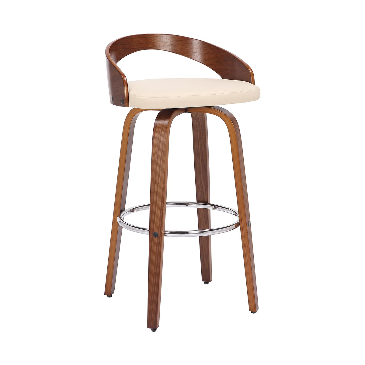 Faux Leather & Wood Swivel Counter Stool in Cream/Walnut M699604