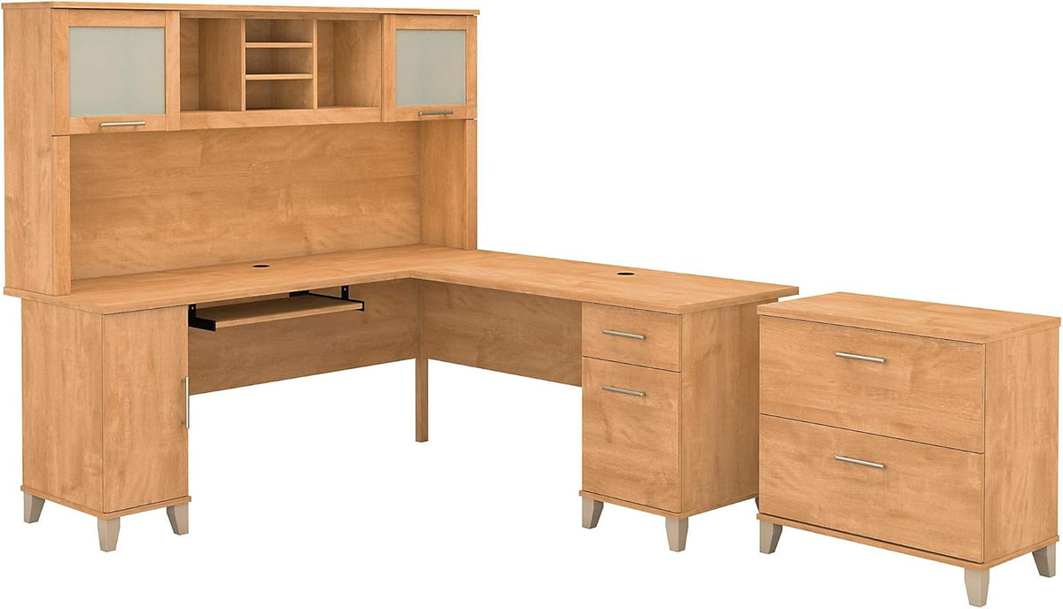L Shaped Desk with Hutch and Lateral File Cabinet Q393457