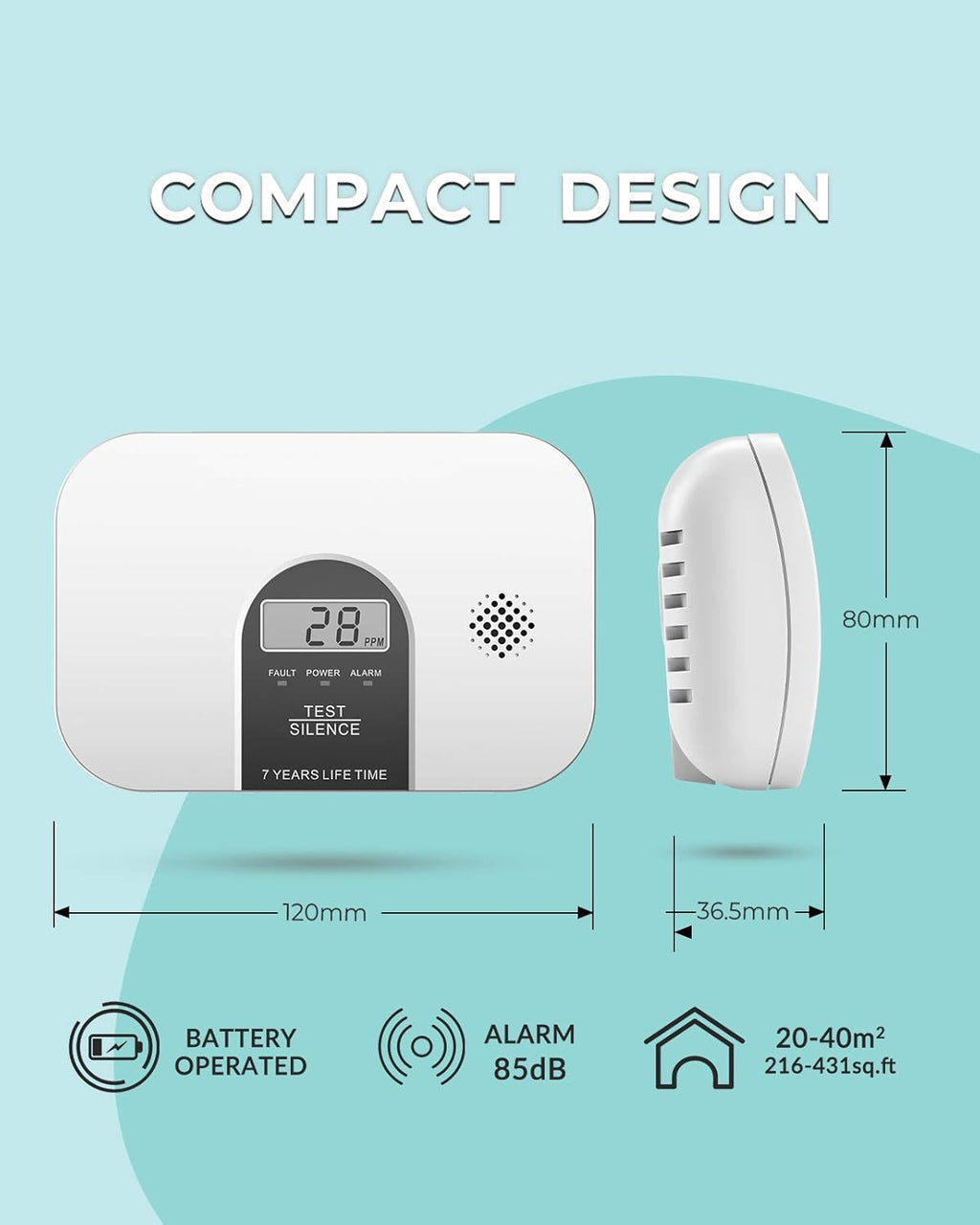 Carbon Monoxide Alarm Detector with LCD Digital Display, 4 Packs X4190