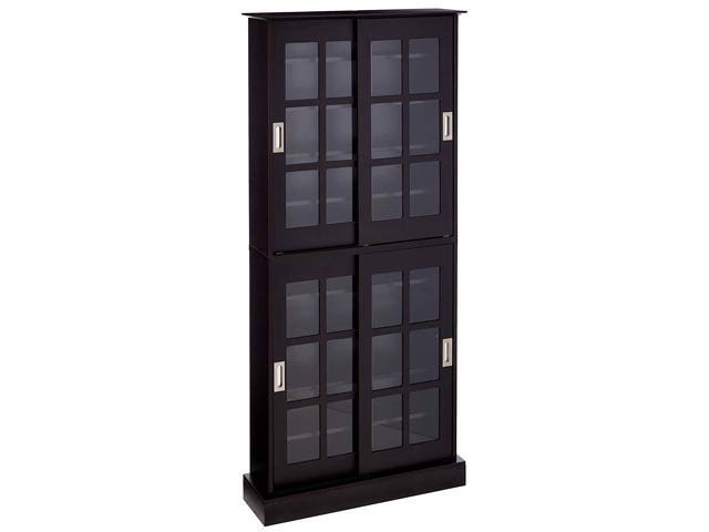 Tempered Glass Sliding Doors Multimedia Storage Cabinet M889990