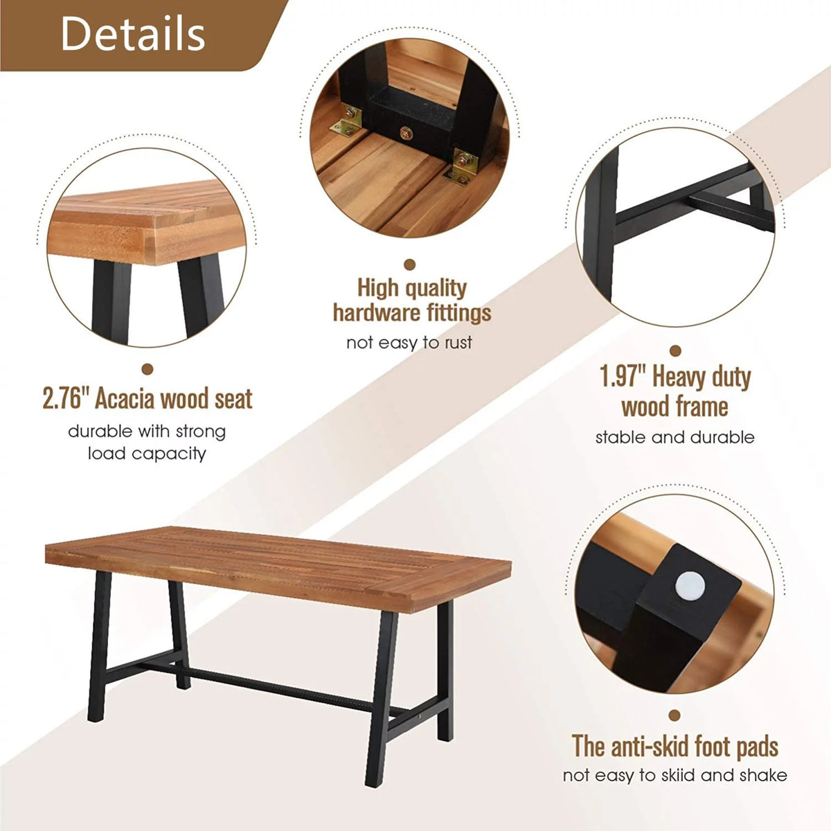 68”L Outdoor Acacia Wood Rectangular Dining Table F13511