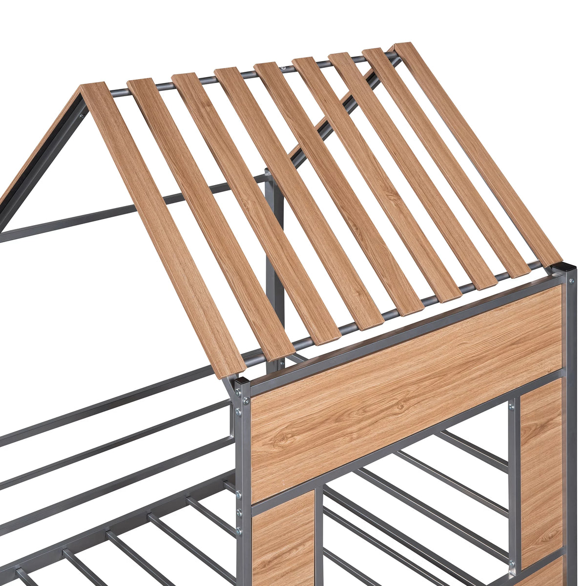 Twin Size Metal Loft Bed with Roof and Window V934